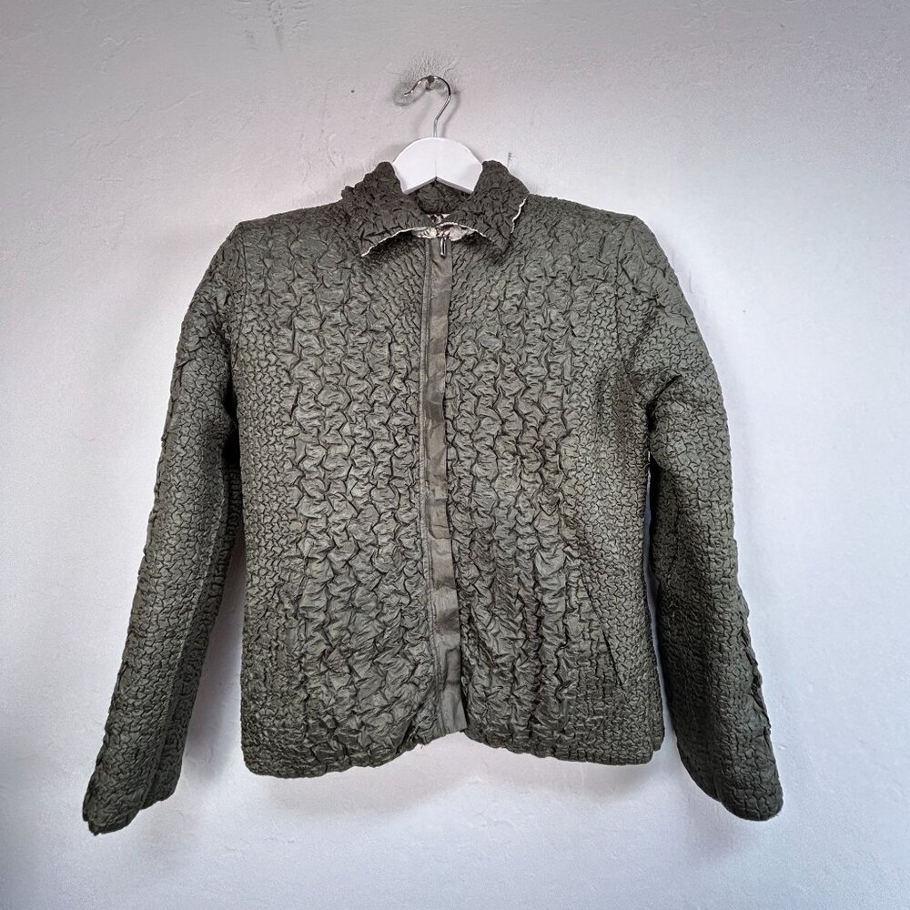 UBU Womens Reversible Textured Crinkle Jacket Small Green & Brown Lightweight